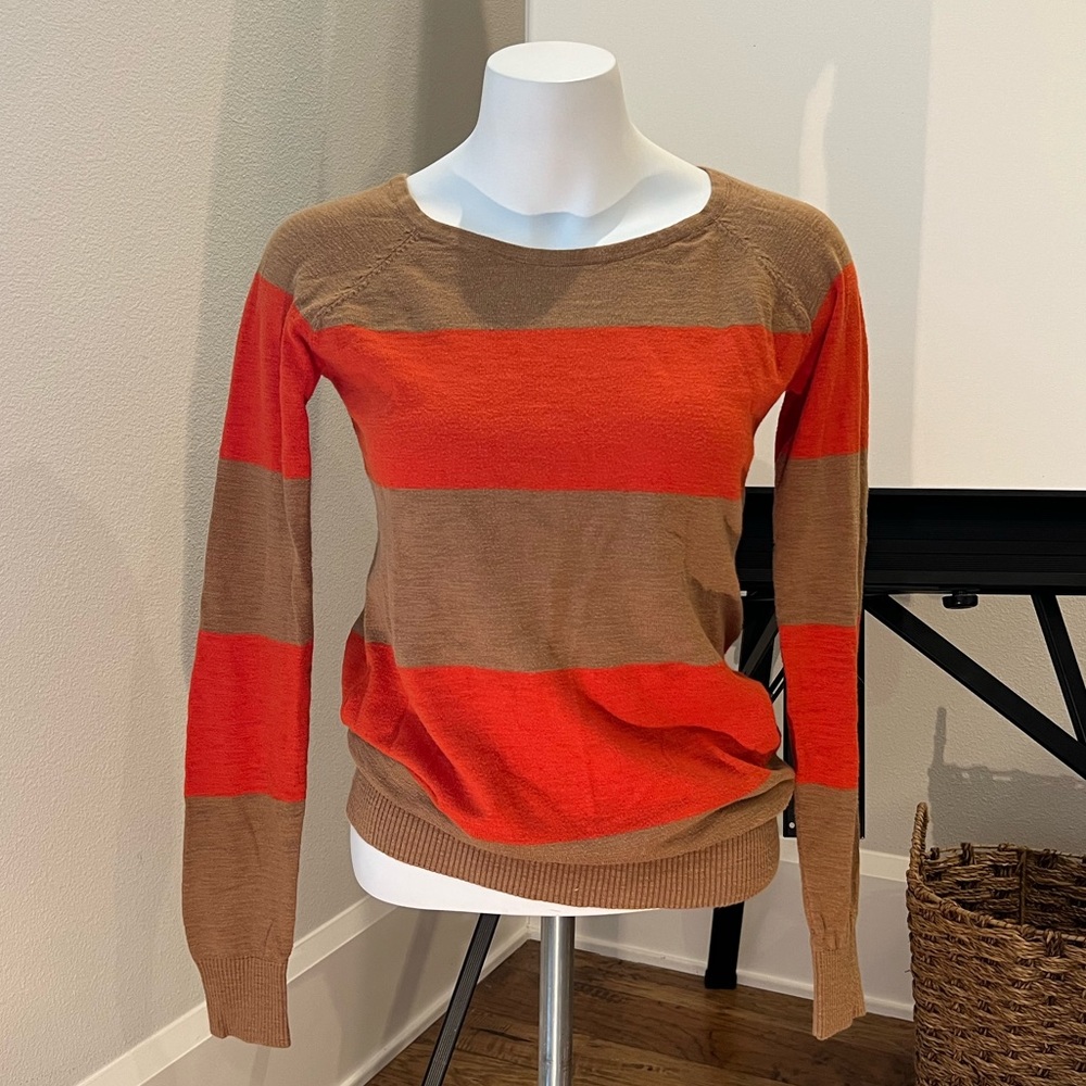 Forever 21 Orange & Camel Striped Sweater S